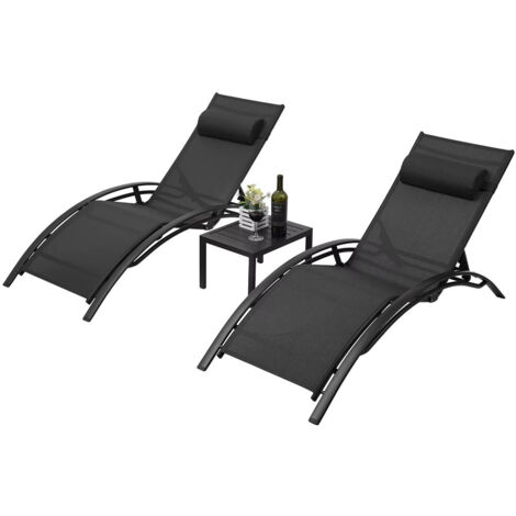 Lot de 3 Chaises Longues Aluminium avec Table – Set Chaises Réglables 5 Positions Piscine Jardin Plage (1/5)