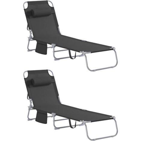 Lot de 2 Chaises Longues Pliantes avec Sac et Coussin – Fauteuils Relax Respirants Jardin et Plage (1/5)