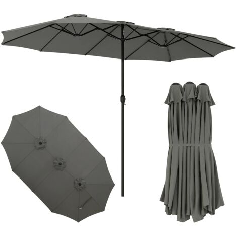 Parasol spacieux Parasol de plage de jardin Protection solaire UPF 50+ auvent avec manivelle pour terrasse piscine Patio extérieur Gris 390x200cm (1/5)