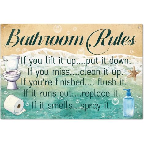 Plaque en étain métallique de règles de salle de bain 20x30 cm, Peinture en étain vintage de plage d'été, Plaques, Affiche murale, Plaque pour la décoration murale de salle de bain, maison de plage, b (1/5)
