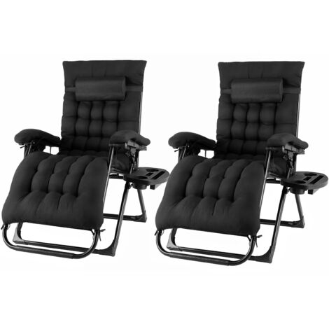 Chaise longue pliante zéro gravité Chaises longues grande taille Coussin en coton pour jardin Patio extérieur Chaise longue Charge 160 kg, 2pcs noir (1/5)