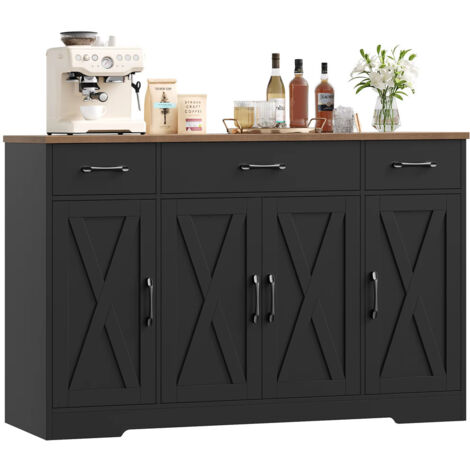 Sideboard 140×81×38,6 cm armoire de cuisine buffet meuble de rangement cuisine 3 tiroirs 4 portes étagères réglables grande capacité salon salle à manger noir (1/5)
