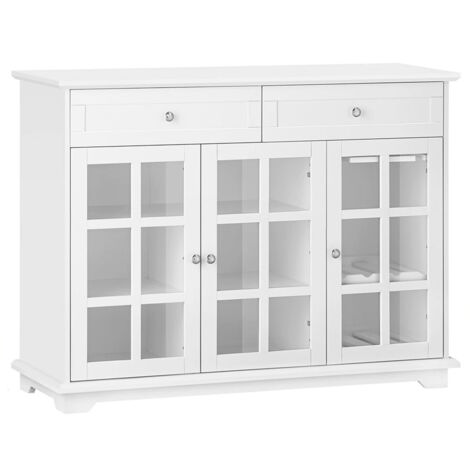 Armoire de cuisine 119×90×40 cm îlot cuisine porte vitrée meuble indépendant buffet plan de travail rangement cuisine blanc (1/5)