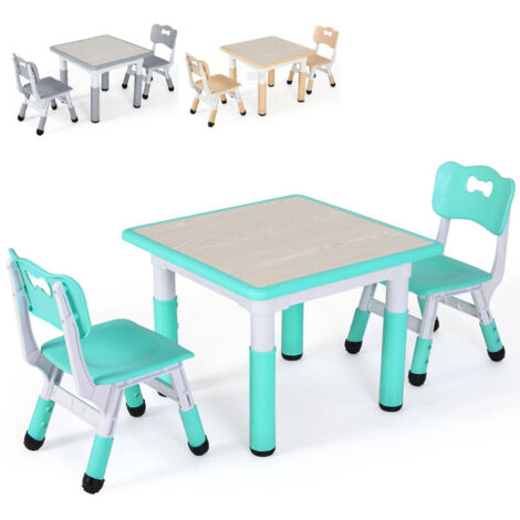Set table et chaises pour enfants – 1 table + 2 chaises – Mobilier multifonction pour repas, jeu et apprentissage Turquoise (1/5)