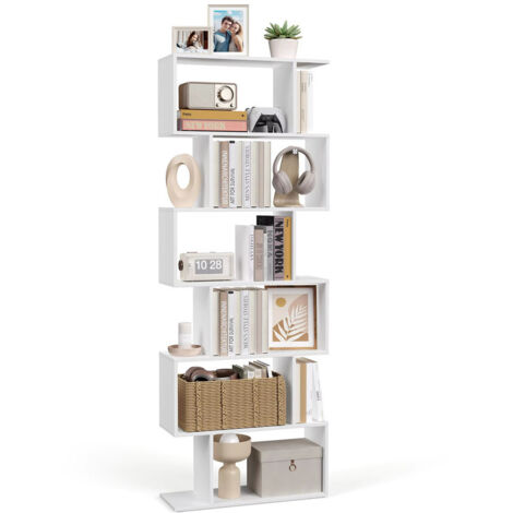Bibliothèque 6 niveaux 24×70×190,5 cm – Étagère de rangement blanche – Meuble séparateur pour salon, chambre et bureau (1/5)