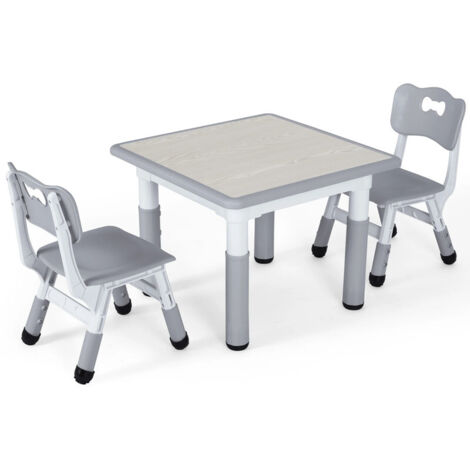 Set table et chaises pour enfants – 1 table + 2 chaises – Mobilier multifonction pour repas, jeu et apprentissage Gris clair (1/5)