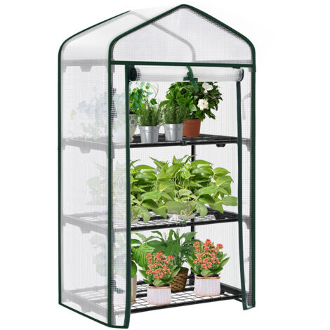 Support de plantes 3 niveaux extérieur – étagère avec système de rideau enroulable – résistant aux intempéries,Vert (1/5)