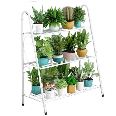 Étagère à fleurs en métal blanc 66,5×28,9×67,8 cm – support multi-niveaux pour plantes décoratives (1/5)