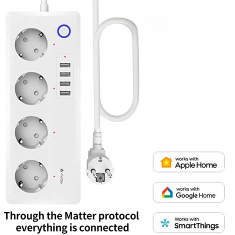 Multiprise Intelligente Matter avec Prise EU, Compatible SmartThings, Apple HomeKit, Siri, Google Home, Contrôle Vocal à Distance, 220V 16A (1/5)