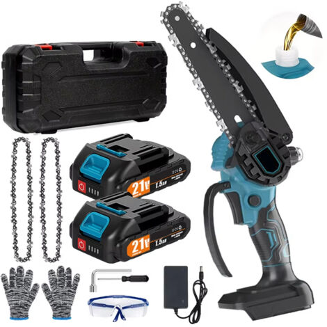 Scie chaîne portable – 6 pouces – 2 batteries + 2 chaînes – Coupe bois – Entretien jardin et verger (1/5)