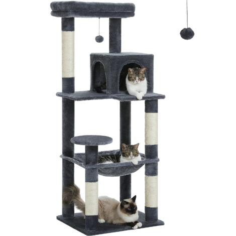 Tour féline 5 niveaux – Gris foncé – Hamac XL – Griffoirs sisal – Plateforme haute rembourrée – Chat d'intérieur (1/5)