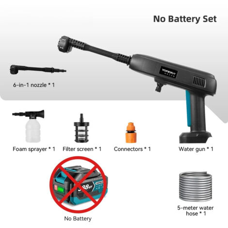 6IN1 pistolet de pulvérisation d'eau électrique haute pression outil de lavage de jardin de voiture avec seau d'eau pliable de 22L pour broche de batterie Makita(Sans batterie) (1/5)