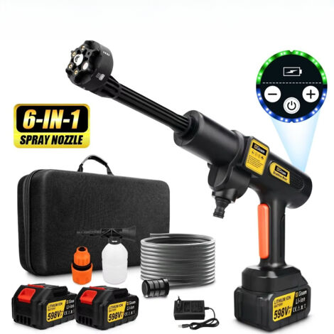 200Bar laveuse haute pression électrique sans brosse 6-en-1 lavage de voiture pistolet à eau de jardin pistolet de pulvérisation pour Makita 18V batterie broche, avec 2 batteries (1/5)