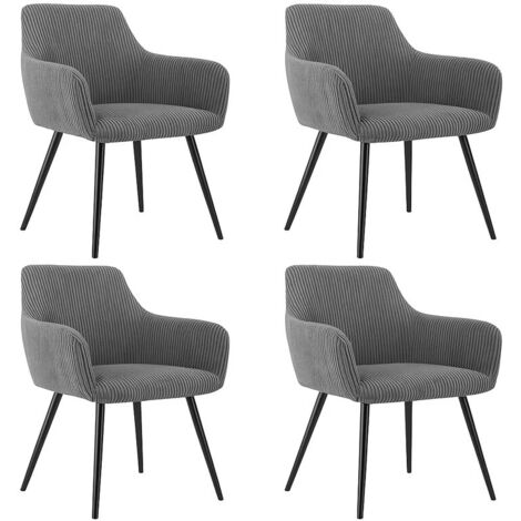Lot de 4 fauteuils rembourrés, tissu côtelé doux, chaises avec accoudoirs, structure robuste, chaise de cuisine et salon, design ergonomique, gris, 85 × 43 × 40 cm (1/5)