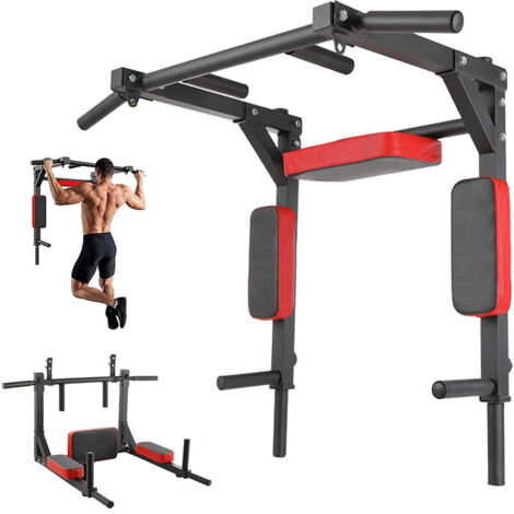 Barre de traction murale avec station de dips – Poignées antidérapantes, matériel de montage inclus, capacité maximale 300 kg, entraînement à domicile (1/5)