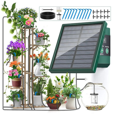 Système d’irrigation goutte-à-goutte solaire automatique – Pour jardin, balcon et bricolage, avec tuyau d’arrosage (1/5)