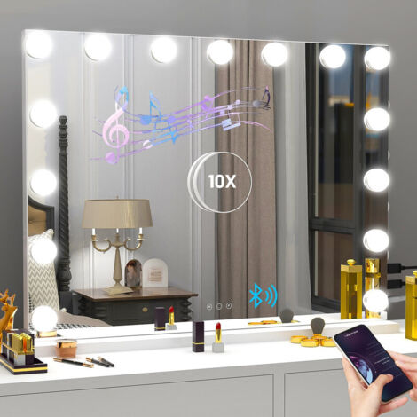 Miroir de maquillage Bluetooth avec 15 lampes LED – USB/Type-C, 58 × 46 cm, miroir cosmétique lumineux pour salle de bain et coiffeuse (1/5)