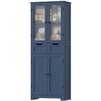 Meuble colonne cuisine 170 cm – 4 portes 2 tiroirs – Armoire haute de rangement – Design moderne pour cuisine et salle de bain Bleu foncé