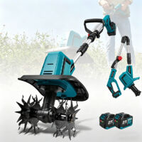 Motobineuse électrique sans fil pour sol et jardin, compatible batterie Makita 21V, avec 2 batteries 3,0Ah incluses, outil pratique pour culture et entretien du jardin