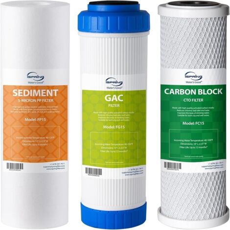 iSpring F3 Set di Cartucce Filtro, 6 Mesi di Sostituzione del Prefiltro, con PP Sediment + Carbone Attivo Granulare + Blocco di Carbone,