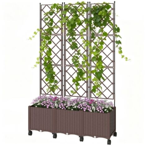 Espalier avec bac à plantes Bac à fleurs avec système d'auto-arrosage 120 x 40 x 192 cm Marron (1/5)