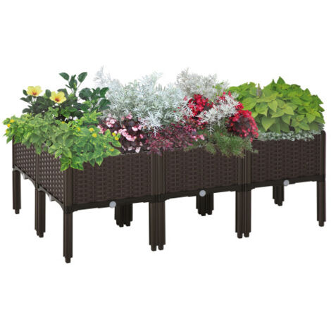 Jardinière surélevée 6 pièces, aspect rotin, avec trous de drainage, DIY, marron, 40 x 40 x 44 cm, pour jardin et balcon (1/5)