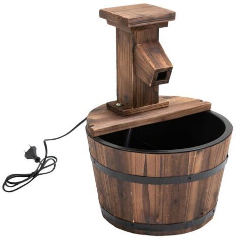 Fontaine de jardin Fontaine décorative Fontaine à eau Fontaine en tonneau Cascade avec seau en bois de sapin et métal Marron foncé Ø27 x 37 cm