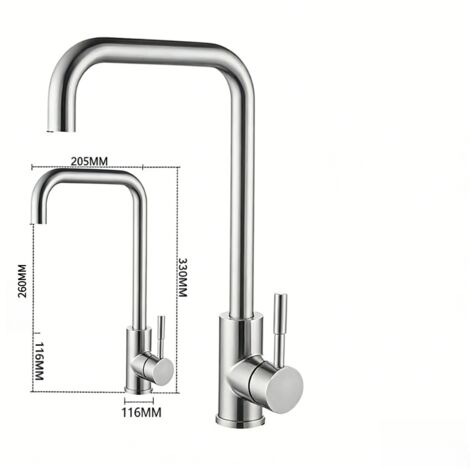 Robinet d'eau chaude et froide pour évier de cuisine avec mitigeur en T plat en acier inoxydable (bec tubulaire brossé) Complet avec tuyau d'arrivée de 60 cm (1/5)