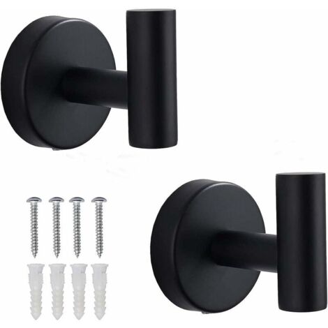 Lot de 2 patères en acier inoxydable noir – Crochets muraux pour salle de bain – Capacité de charge 5 kg – Installation facile