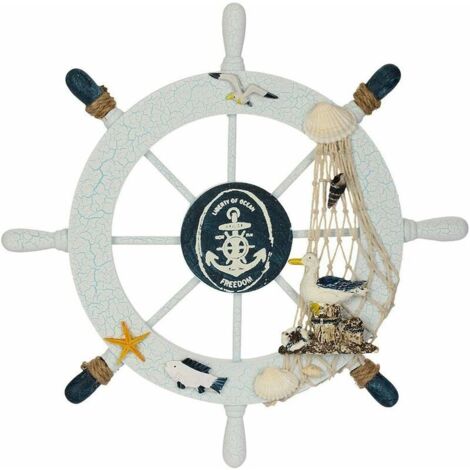 AIDUCHO Roue De Bateau Nautique En Bois Bois De Plage Bateau De Direction Art Mural Roue De Bateau En Bois Décoration Murale Sur Le Thème De La Plage Décoration Intérieure Oiseau De Mer (1/5)
