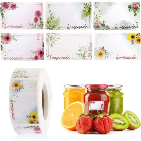 500 pièces Étiquettes à confiture,Étiquette Autocollante Fleur Rectangle Etiquettes Autocollants Bocaux,convient pour pot de confiture bocal distributeur de confiture de fruits confits épice