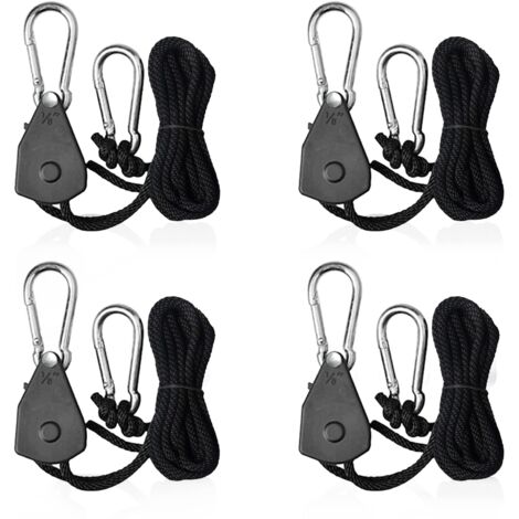 Memkey – Cordes à cliquet réglables 2,4m – Lot de 4 – Charge max 34kg par cliquet – Crochets acier inoxydable pour intérieur et extérieur