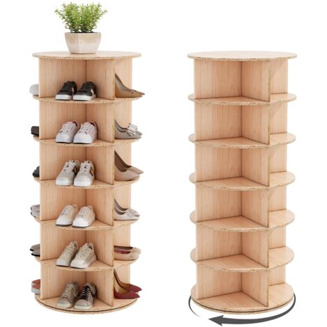 WUMAGIN - Meuble à Chaussures en bois à 6 niveaux - 18 paires - Pivotante à 360° - 138x59x59cm - bois massif - Pour les entrées, les salons et les couloirs - Facile à installer (1/5)
