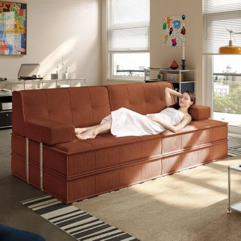 WUMAGIN - Canapé convertible - 2Place - 162x90x 98cm - Tissu en velours côtelé - Conception ergonomique - Pour Salon, Chambre - Orange