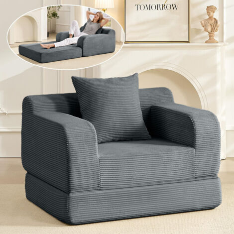 WUMAGIN - Canapé convertible - 1 Place - 100x170x67cm - Apportez un coussin - Conception ergonomique - Tissu en velours côtelé - Aucun assemblage requis - Pour Salon, Chambre - Gris