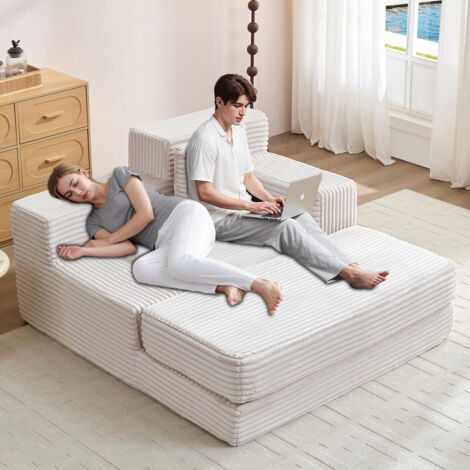 WUMAGIN - Canapé convertible - 1 Place - 152x137x 80cm - Améliorer la qualité du sommeil - Tissu en velours côtelé - Facile à installer - Pour Salon, Chambre - Blanc