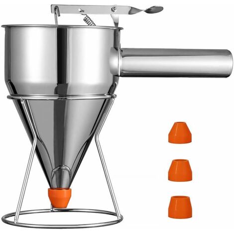 Teigtrichter aus Edelstahl mit verschiedenen Durchmessern und Ständer – Ideal für Pfannkuchen, Cupcakes und Backwaren – Küchenhelfer (1/5)