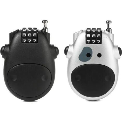 Set aus zwei tragbaren, teleskopierbaren Diebstahlsicherungskabeln für Fahrräder und Motorräder, schwarz und silber, mit Zahlenschloss für Helme und Ausrüstung (1/5)