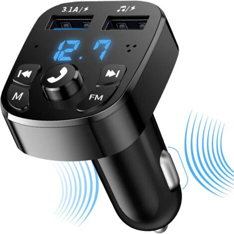 Bluetooth-FM-Transmitter für Autos mit Ambientebeleuchtung, Freisprechfunktion, zwei USB-Ladeanschlüssen, 5 Volt, 3,1 Ampere (1/5)