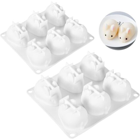 Set aus zwei hasenförmigen Silikonformen mit je sechs Mulden für Kuchen und Mousses wiederverwendbares Backzubehör für Desserts (1/5)