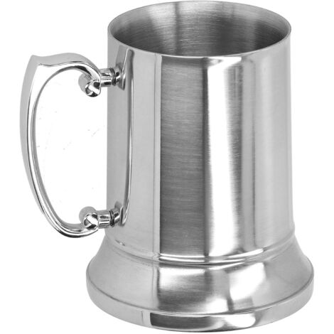 Doppelwandiger Kaffeebecher aus gebürstetem Edelstahl, 440 bis 570 ml, für Bier und andere Getränke, mit Henkel, für Bar und Zuhause (1/5)