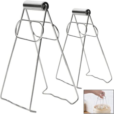 Set aus zwei Edelstahl-Heißplattenzangen mit Verbrennungsschutz für Mikrowellen und Herdplatten, ein Küchenaccessoire zum sicheren Herausnehmen von Speisen (1/5)