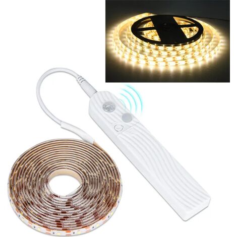 Drei Meter langer LED-Streifen mit Bewegungsmelder, batteriebetrieben, für Schrankbeleuchtung, warmes Licht (1/5)