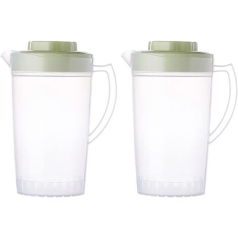 Set aus 2 transparenten Kunststoffkrügen mit Deckel, Karaffen für Saft und Wasser, modernes Design für den Tisch (1/5)