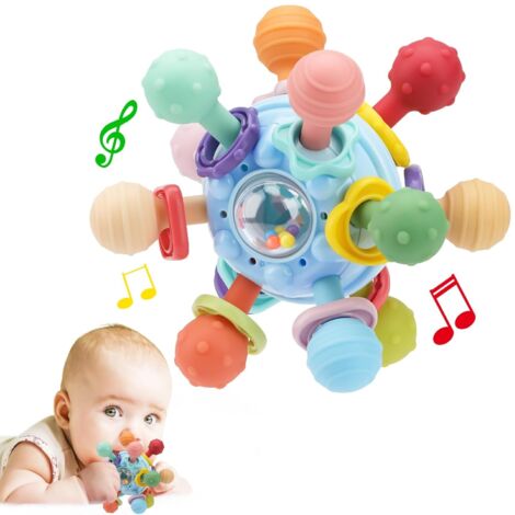 Sensorisches Spielzeug für Babys von null bis zwölf Monaten, Beißring aus lebensmittelechtem Silikon, Geschenk für Neugeborene von sechs bis achtzehn Monaten (1/5)