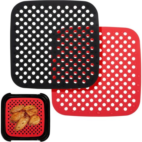 Set aus zwei wiederverwendbaren, quadratischen Silikon-Antihaft-Einlagen für Heißluftfritteusen, geeignet zum Backen und für den Backofen (1/5)