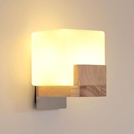 Comely Applique Murale Interieur, Moderne Lampe Murale en Bois et Verre, Créative Carré Design Éclairage Mural pour Chambre Salon Couloir Escalier - 1 x Ampoule G9 (1/4)
