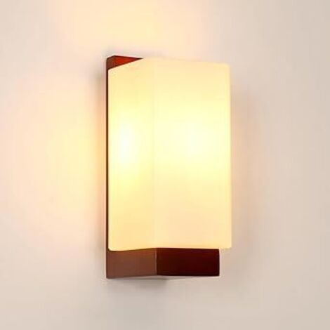 Comely Applique Murale Intérieure Bois, Vintage E27 Lampe Murale Design Minimaliste, Abat-jour en Verre Applique Murale pour Chambre, Salon, Salle à Manger, Couloir, Café [Classe énergétique E] (1/5)