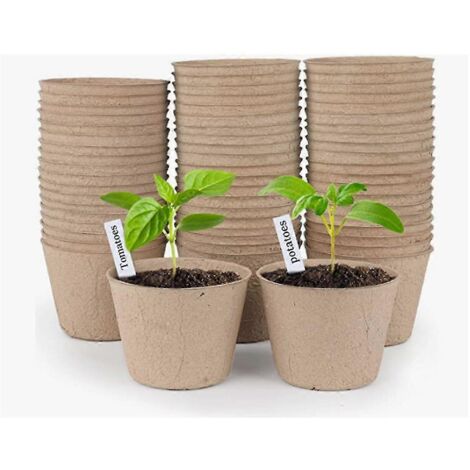 Pots de tourbe, 70 pièces, pots de semis de 10 cm avec trous de drainage, biodégradables, avec 20