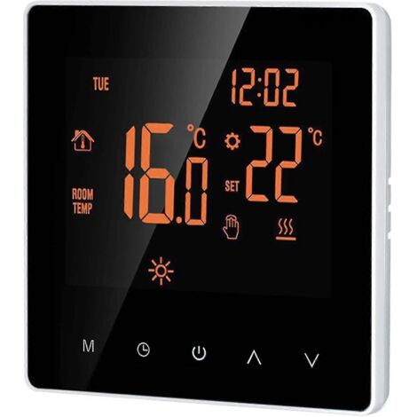 Thermostat intelligent, thermostat d'ambiance numérique programmable avec écran tactile LCD et application de contrôle, thermostat mural électrique avec capteur interne/capteur de sol.